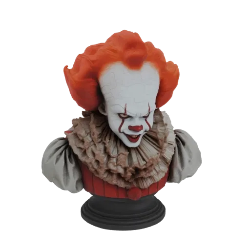 3D модель бюста клоуна Пеннивайза из фильма IT, с характерной белой краской, красным носом и зловещей улыбкой.