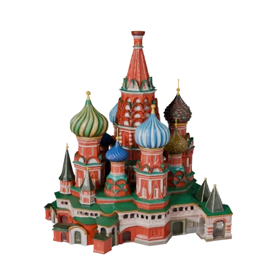 Стилизованная 3D модель собора Василия Блаженного, изометрический вид стилизованной игровой среды, показывающий материалы стр