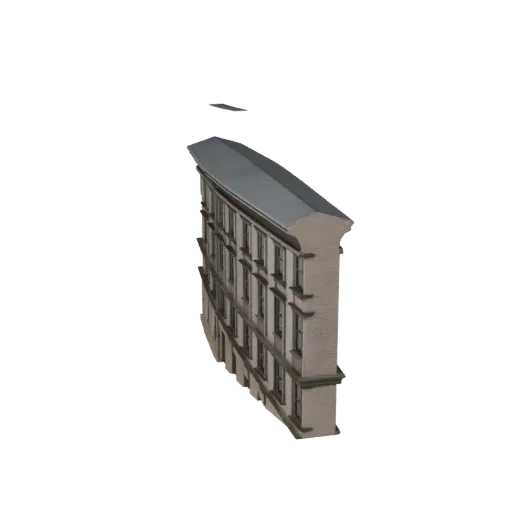 Высокополигональная 3D модель фасада офиса, крупный план архитектурного рендера, показывающий материалы фасада здания и архит