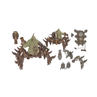 3D модель Чумоносца Нургла, слившегося с механическим паучьим шасси, с гротескными деталями и вариантами оружия.