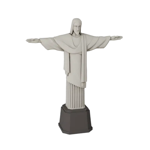 Низкополигональная 3D модель Христа-Искупителя, готовая для игры, вид снаружи, показывающий материалы структуры достопримечат