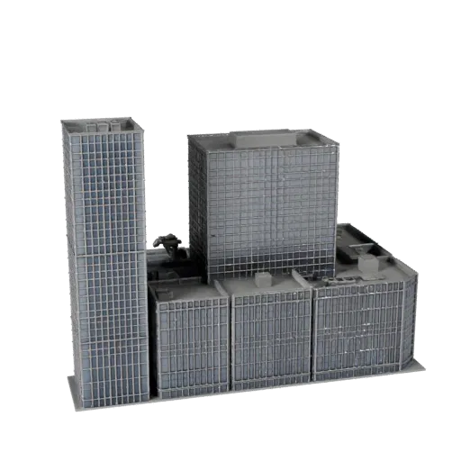 Модульный комплект небоскреба, печатная STL 3D модель, изометрический вид, показывающий материалы модульного строительного ко