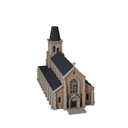 Низкополигональная 3D модель церкви, готовый к игре экстерьер, демонстрирующий материалы общедоступного здания и архитектурны