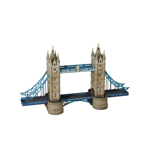 Низкополигональная 3D модель Тауэрского моста, готовая для игры, вид снаружи, показывающий материалы достопримечательности и