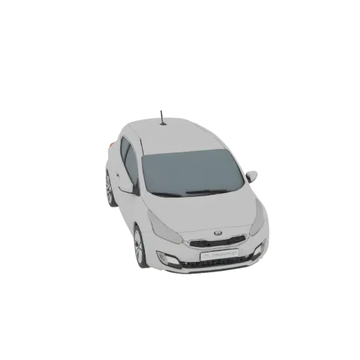 3D модель белого хэтчбека Kia Cee'd, вид спереди-сбоку на белом фоне.