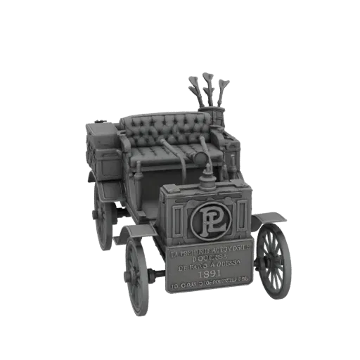 3D модель винтажного автомобиля "La Precisa Automobili" 1891 с изысканными деталями и историческими надписями.