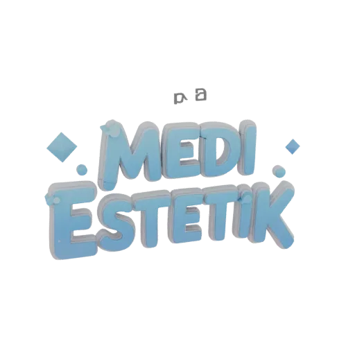 3D модель надписи МЕДИ ЭСТЕТИК с объемными голубыми буквами и декоративными элементами