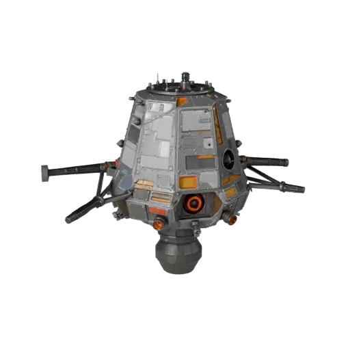 3D-модель лунного модуля, вид в игровом окне в три четверти, готовый для Unity ресурс транспортного средства с силуэтом мисси