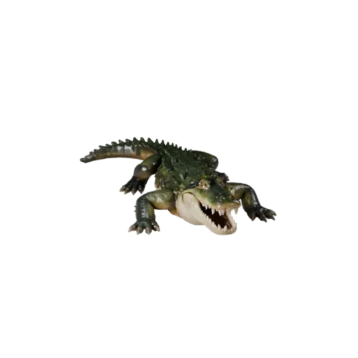 Низкополигональная 3D-модель аллигатора, вид сбоку в игровом ракурсе, низкополигональный ассет животного с детализацией чешуи