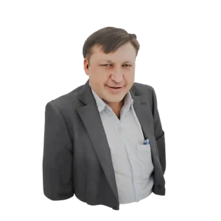 3D model of a man in a gray suit and light blue shirt, looking towards the viewer with a slight smile.