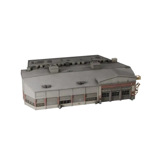 Высокополигональная 3D модель сталелитейного завода, вид крупным планом архитектурного рендера, показывающий промышленные стр