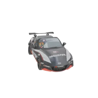3D модель черного гоночного автомобиля Mazda Miata MX-5 GT с белой и красной индивидуальной ливреей и большим задним спойлеро