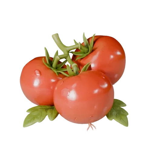 3D-модель грозди садовых помидоров для визуализации продукта, студийный рендер под углом три четверти, показывающий прожилки