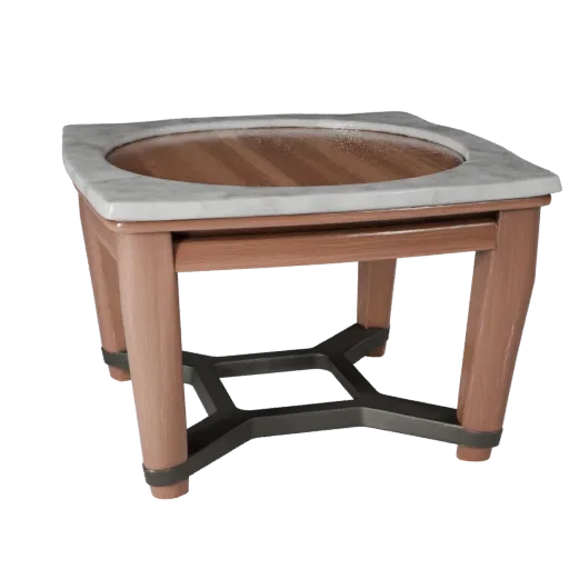 Реалистичная 3D модель мраморного журнального столика, гостиная, трехчетвертной студийный рендер, детализация древесной текст