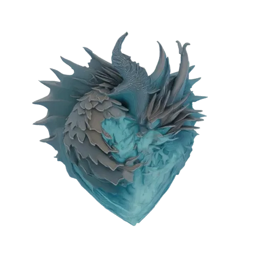 3D модель головы ледяного дракона с детализированной чешуей в ледяных сине-серых тонах, острыми рогами и свирепым выражением.