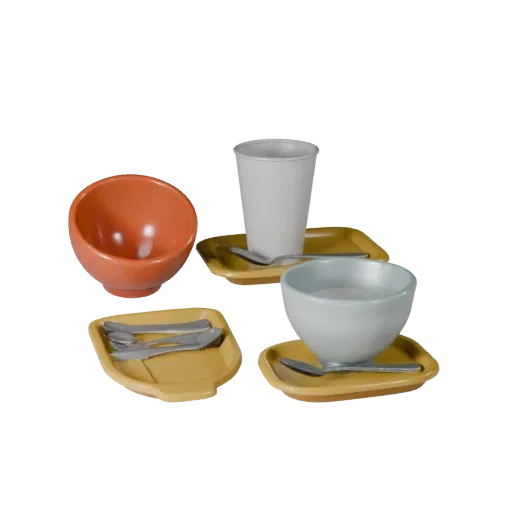 Высокополигональная 3D-модель набора салатниц для пикника, студийный рендер крупным планом, демонстрирующий керамику, сервиро