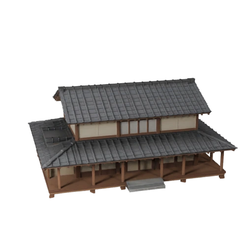 Низкополигональная японская 3D модель дома для игровых ассетов в реальном времени