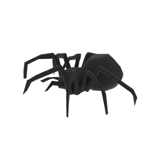 Низкополигональная 3D-модель черного паука, вид сбоку с раскинутыми ногами.