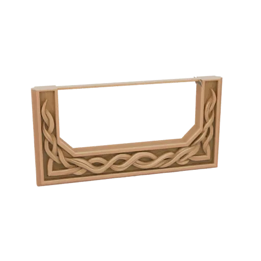 3D-модель деревянной прямоугольной рамки с замысловатыми кельтскими узорами снизу и по бокам.