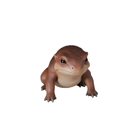 3D модель саламандры, вид сбоку игровой камеры, готовый для Unity ассет животного с мягкими складками кожи, пропорциями конеч