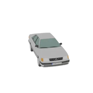 3D модель классического светло-серого Audi 100 Седан, вид с немного приподнятого передне-левого угла.