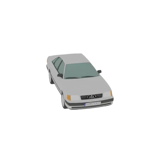 3D модель классического светло-серого Audi 100 Седан, вид с немного приподнятого передне-левого угла.