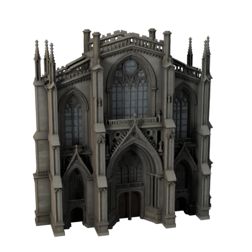 Стилизованный готический фасад 3D модель - игровой ресурс для архитектуры