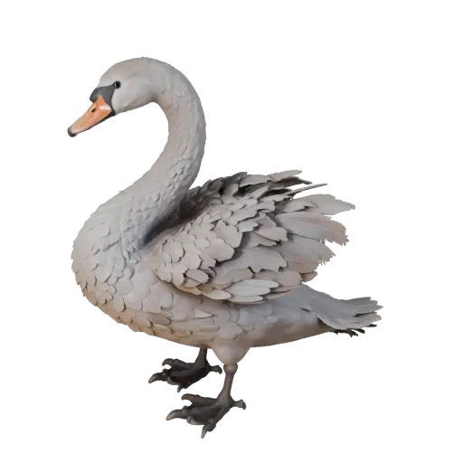 3D модель лебедя, вид сбоку игровой камеры, готовый для Unity ассет животного с профилем клюва, слоистым оперением, кроющими