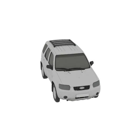3D рендер белого Ford Escape SUV с багажником на крыше, вид с немного приподнятого передне-правого угла.
