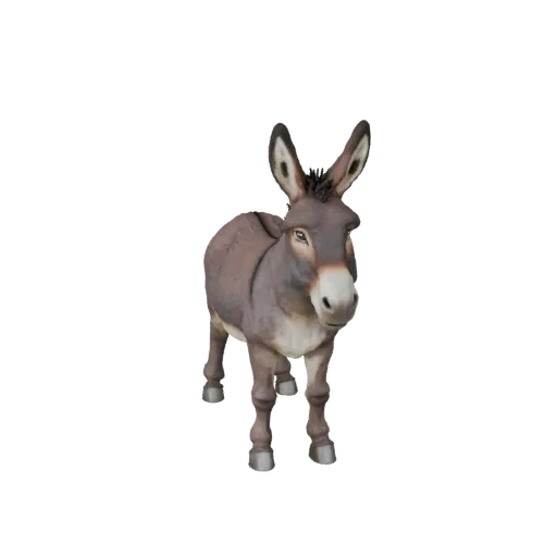 Реалистичная 3D-модель осла, вид сбоку, рендер дикой природы, готовый к анимации ассет животного с сужением морды, выраженным