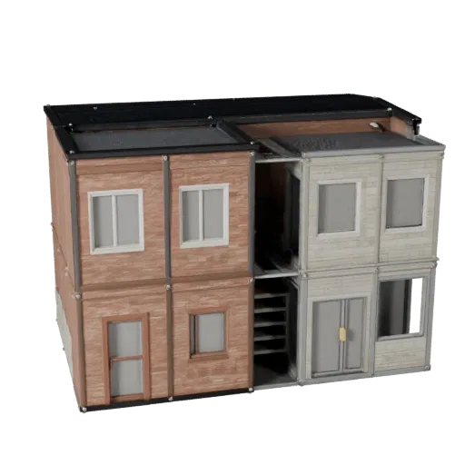 Модульный общественный строительный набор реалистичная 3D модель, вид с трех четвертей снаружи, показывающий материалы модуль