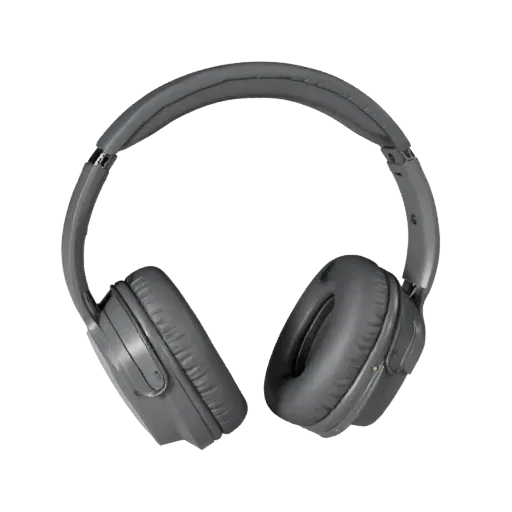 3D-модель Retro Noise Canceling Headset, трехчетвертной студийный рендер продукта, показывающий мягкие амбушюры, детали формы