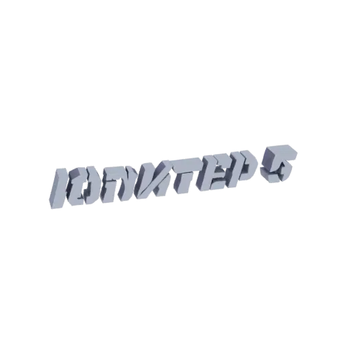 3D модель слова "Ignited" в жирном, угловатом, сером шрифте с металлическим блеском на белом фоне.