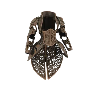 3D модель стимпанк викторианского корсета-жакета с замысловатыми шестеренками и филигранью, с драматичным фраком.