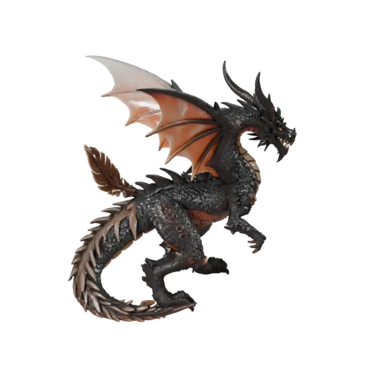 3D модель Bone Dragon, вид сбоку в игровом ракурсе, готовый для Unity ассет животного с магическими переходами поверхностей,