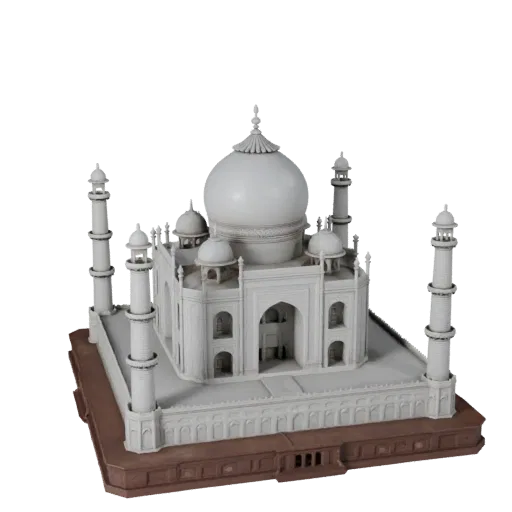 Печатная 3D-модель Тадж-Махала в STL, изометрический вид, показывающий материалы структуры достопримечательности и архитектур