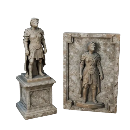 Коллекционная 3D-модель статуэтки садового животного, показывающая силуэт, студийный крупный план, постамент и детализацию ск