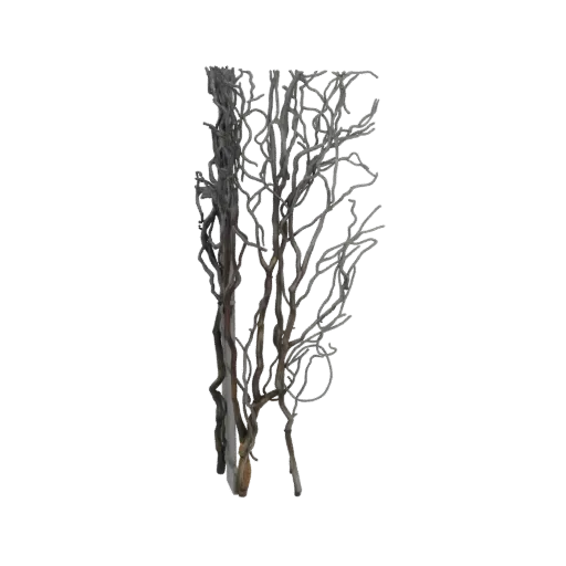 3D модель скрученной, корявой скульптуры из ветви с замысловатыми, переплетенными конечностями и состаренной, темной текстуро