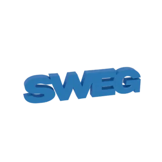 3D-рендер логотипа SWG ярко-синего цвета с небольшим наклоном.