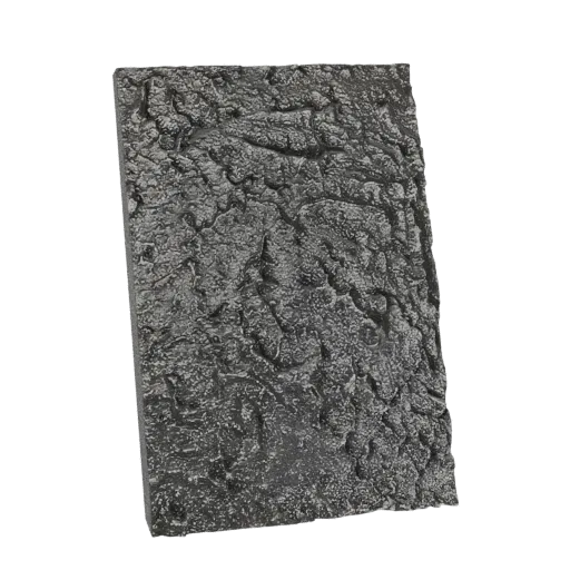 3D модель прямоугольной панели с грубой, естественной текстурой камня, с глубокими трещинами и неровной поверхностью.
