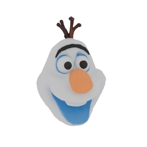 3D-модель маски снеговика Олафа из мультфильма "Холодное сердце" на белом фоне