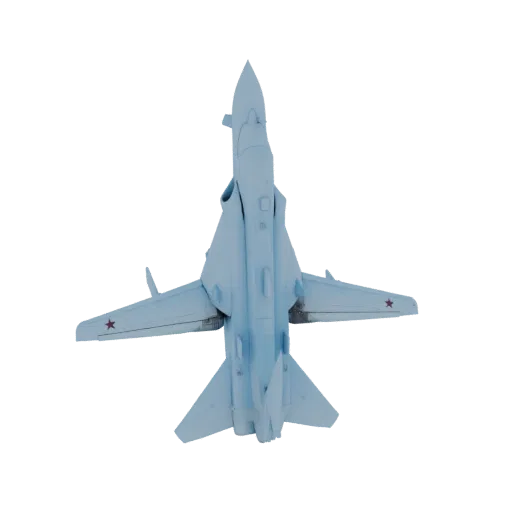 Вид сверху 3D модели российского истребителя Су-27 "Фланкер", выполненной в светло-голубом цвете.