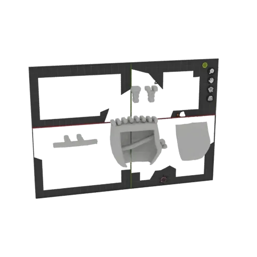 3D модель модульного отсека НФ коридора с металлическими стенами, решетками пола и встроенным освещением.