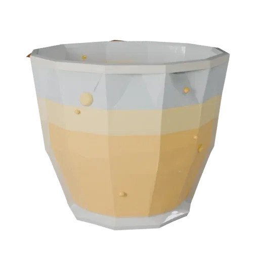 Низкополигональная 3D модель кружки чая для кафе, вид в игровом окне в три четверти, показывающий стекло, форму контейнера.