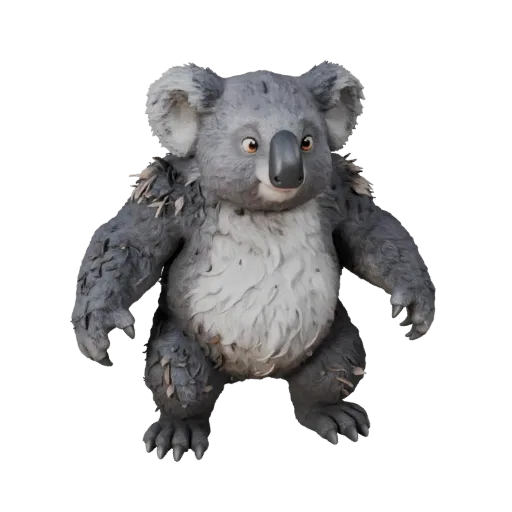 3D модель коалы, вид сбоку, рендер дикой природы, готовый для Blender ассет животного с объемом плеч, детализацией меха, стоп