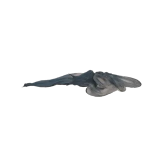 3D-модель абстрактной скульптуры, напоминающей текучую ткань с плавными, волнообразными изгибами в оттенках синего и серого.