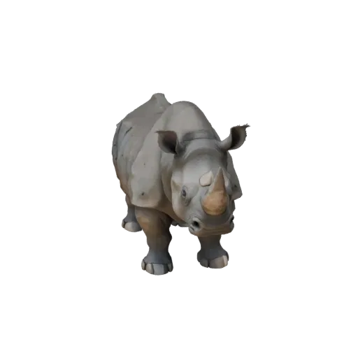 Низкополигональная 3D-модель черного носорога, вид сбоку в игровой камере, низкополигональная модель животного с балансом поз