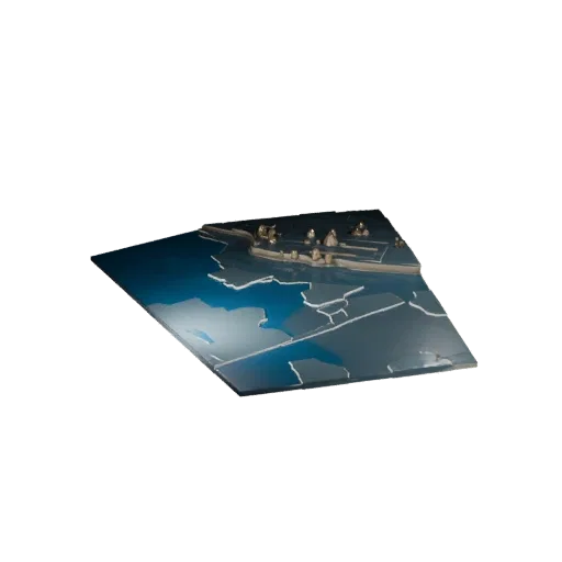 Модульная 3D-модель кораллового рифа с водной основой, изометрический вид модульного набора, показывающий влажный камень, кра