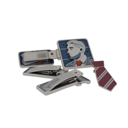 Квадратная зажим для галстука детализированная 3D модель, студийный профиль, показывающий силуэт и контраст поверхности.