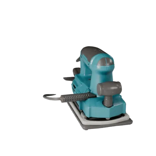 Реалистичная 3D модель шлифовальной машины для мастерской, студийный рендер в трех четвертях, показывающий формованный пласти